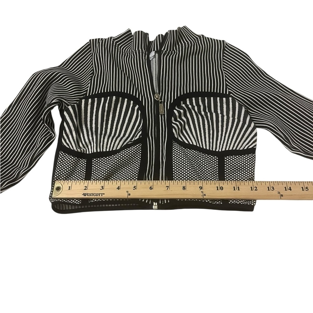 Corset Top Y2K Grunge Festival Mesh Zip Long Sleeve Black White Indie S/M - Picture 5 of 9